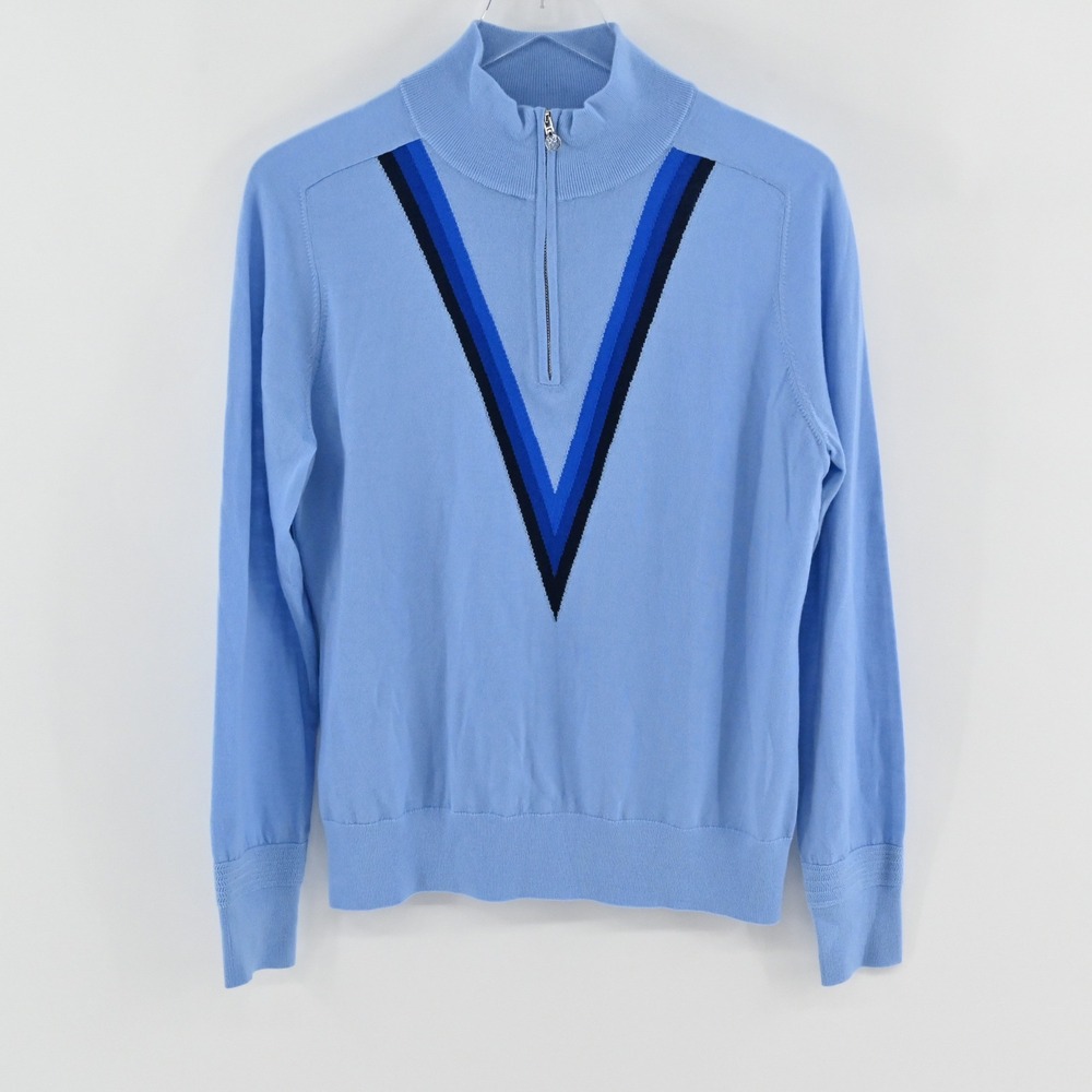 G/FORE Triple V Quarter Zip Sweater Womens Size L Baja Blue Wool Golf Pullover